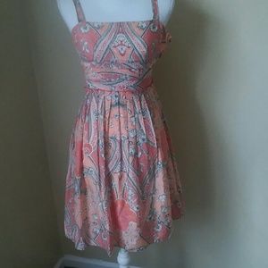 Ann Taylor silk dress coral peach pleated